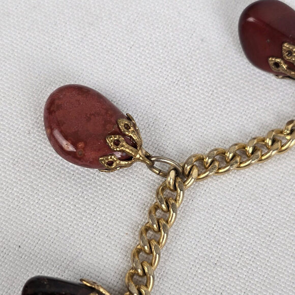 Vintage Burgundy Natural Stone Charm Bracelet - Picture 3 of 6